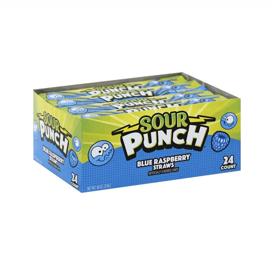 SOUR PUNCH BLUE RAS STRAW 24CT Ranger Wholesale