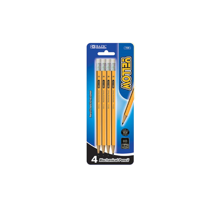 BAZIC YELLO PENCIL 4CT 0.9MM