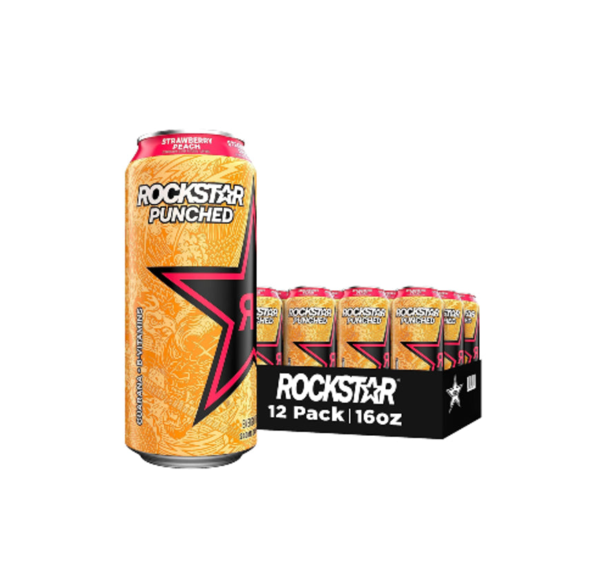 ROCKSTAR 16oz12CT STRAW-PEACH